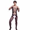 Tuta Pantacollant Rete Pizzo Uomo Sexy Pezzo Unico Bretelle Body Calze a Rete Cavallo Aperto Trasparente Crossdress Lingerie Body