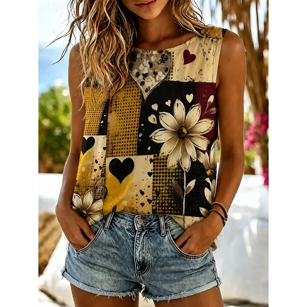 Women's Camisole Tank Top Floral Graphic Elegant Bohemia Vintage Sleeveless Crew Neck Regular Tops Casual Blue Purple Brown Summer Spring