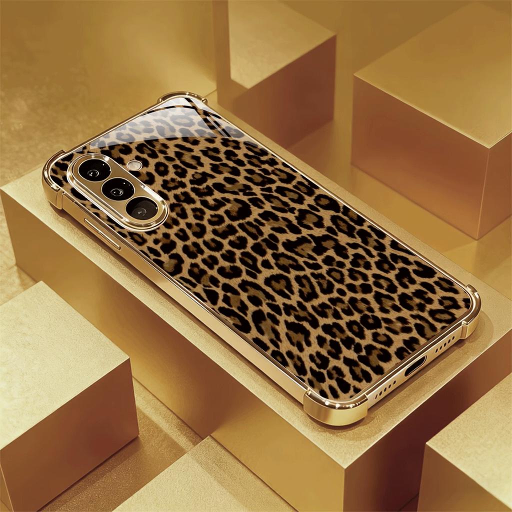 Neue vergoldete Glas-Handyhülle mit Leopardenmuster, Geeignet für Samsung S26/S25, S24/S23/S22/S21/S20, Etc.. Modelle