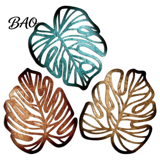 Minimalist Tropical Home Decor 3Pcs Hollow Monstera Leaf Wall Decoration, Wooden Art Hanging Plaque, Decorative Boho Living Room Accents Sculpture