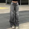 Jeans in denim lavato retrò da donna gamba larga streetwear baggy pantaloni lunghi casual da donna