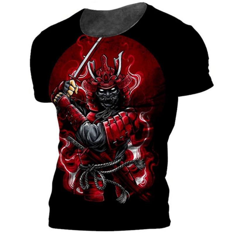 Summer Japanese Samurai 3d Printed T-shirt Men Fashion Casual Personality Tees Street Round Neck Short Sleeve Sports T Shirts