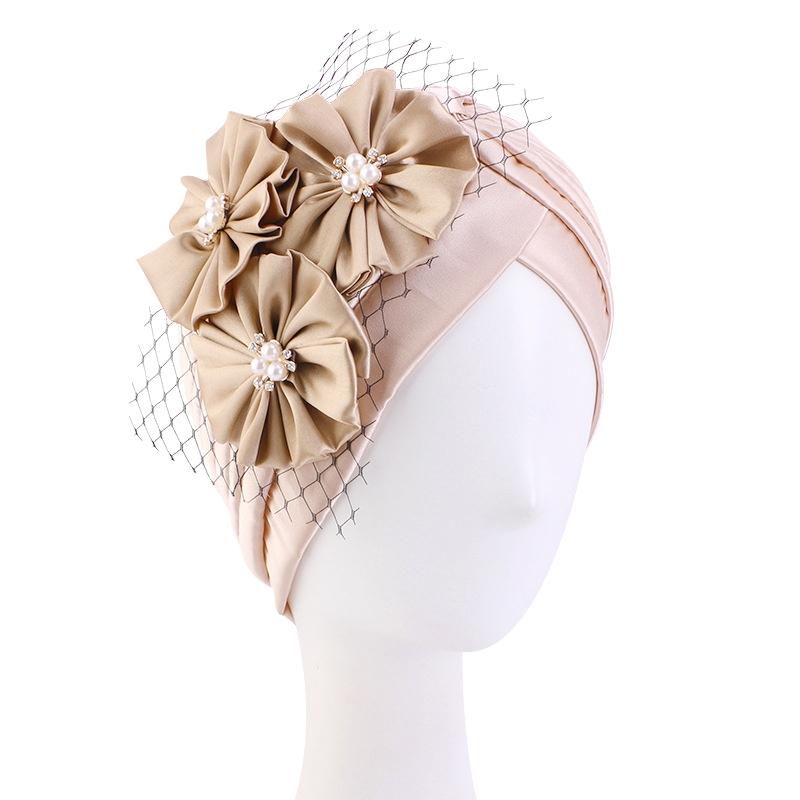 Big Flower Accessories Imitation Silk Pleated Turban Hat Ethnic Hat Indian Hat Ladies Wedding Hat