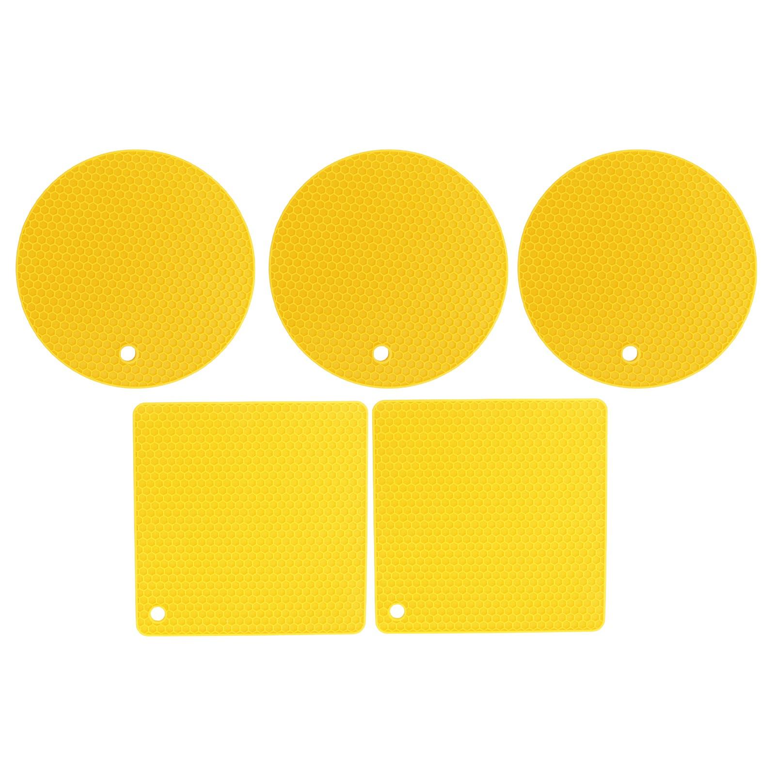 

5 шт. силиконовый коврик под горячее квадратный круглый сотовый коврик нескользящий термостойкий для горячих сковородок жёлтый