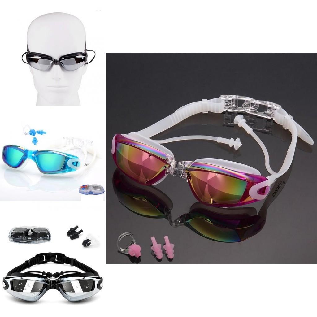 Gafas de Natación Premium Impermeables Y Antivaho Recubrimiento de Colores Espejo Pequeño Set de Competición Para Visión Cristalina