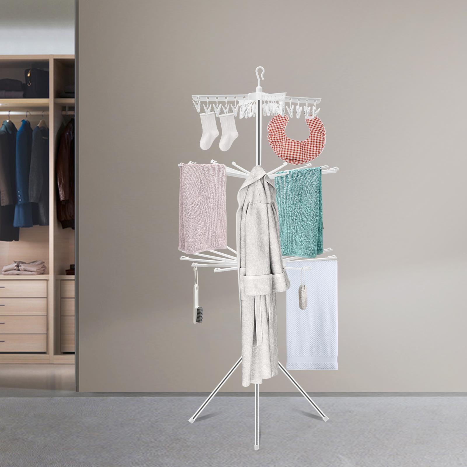 

Foldable Clothes Drying Rack 360° Rotating Stainless Steel Laundry Rack 68x68x170cm Large Capacity Space-Saving Clothes Hanger срібний