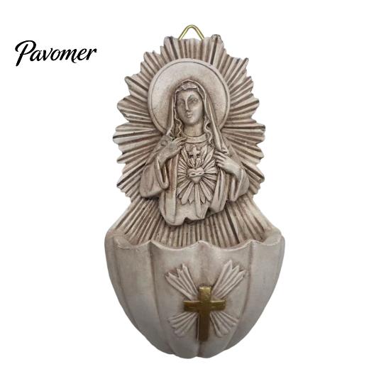 Catholic Wall Ornaments Sacred Heart of Mary Holy Water Font, Vintage Resin Basin Hanging, Religious Decor Ornament for Home Entrance Distressed