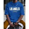 Summer men's 100% cotton comfortable casual loose plus size LOS ANGELES printed sports round neck short sleeved T-shirt top