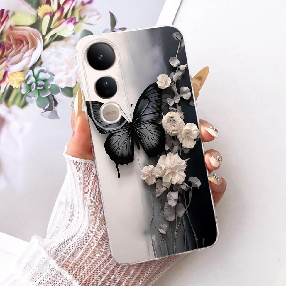 Clear Casing For Vivo V2440 Cover For Vivo V50 Lite 5G Case Cute Cat Fashion Butterfly 2D Painted Soft TPU