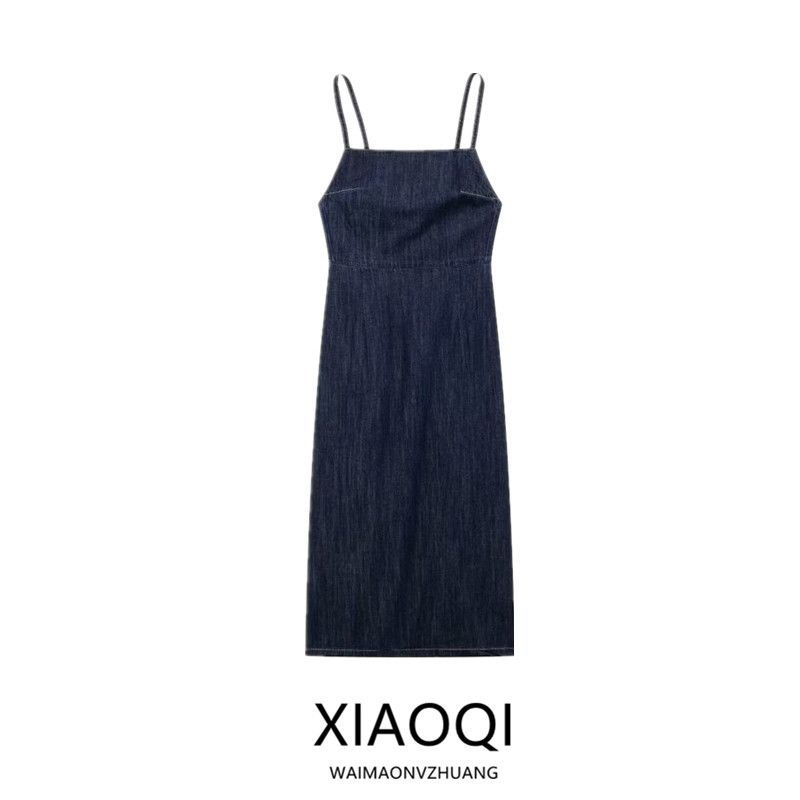 Fashion Wind 2024 Autumn New Arrival Female Stylish All-Matching Jeans Sling Mid-Length Dress 5520281