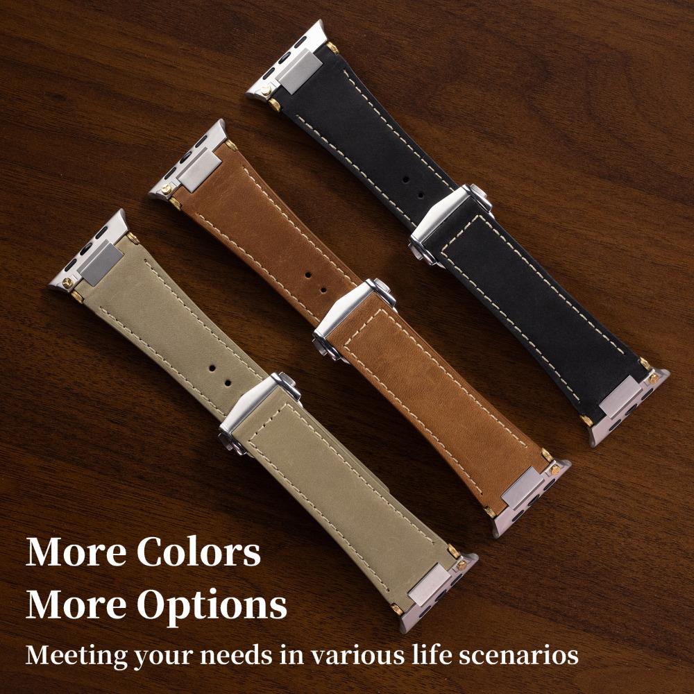 Genuine Leather Strap for Apple Watch Ultra 3 2 49mm Series 11 10 46mm Crazy Horse Leather Band for Iwatch 9 8 7 6 Se3 45mm 44mm