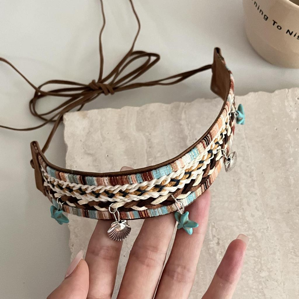 Bohemian Retro Wooden Bead Hand-Woven Belt & Hair Accessory Combo