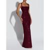 Women Sexy Sequin Slim Fit Spaghetti Strap Long Elegant Formal Party Dress