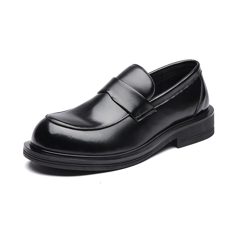 Retro College Schwarz Kleine Lederschuhe Lässig Trend Erhöhend Großer Kopf Neue Einzelne Schuhe