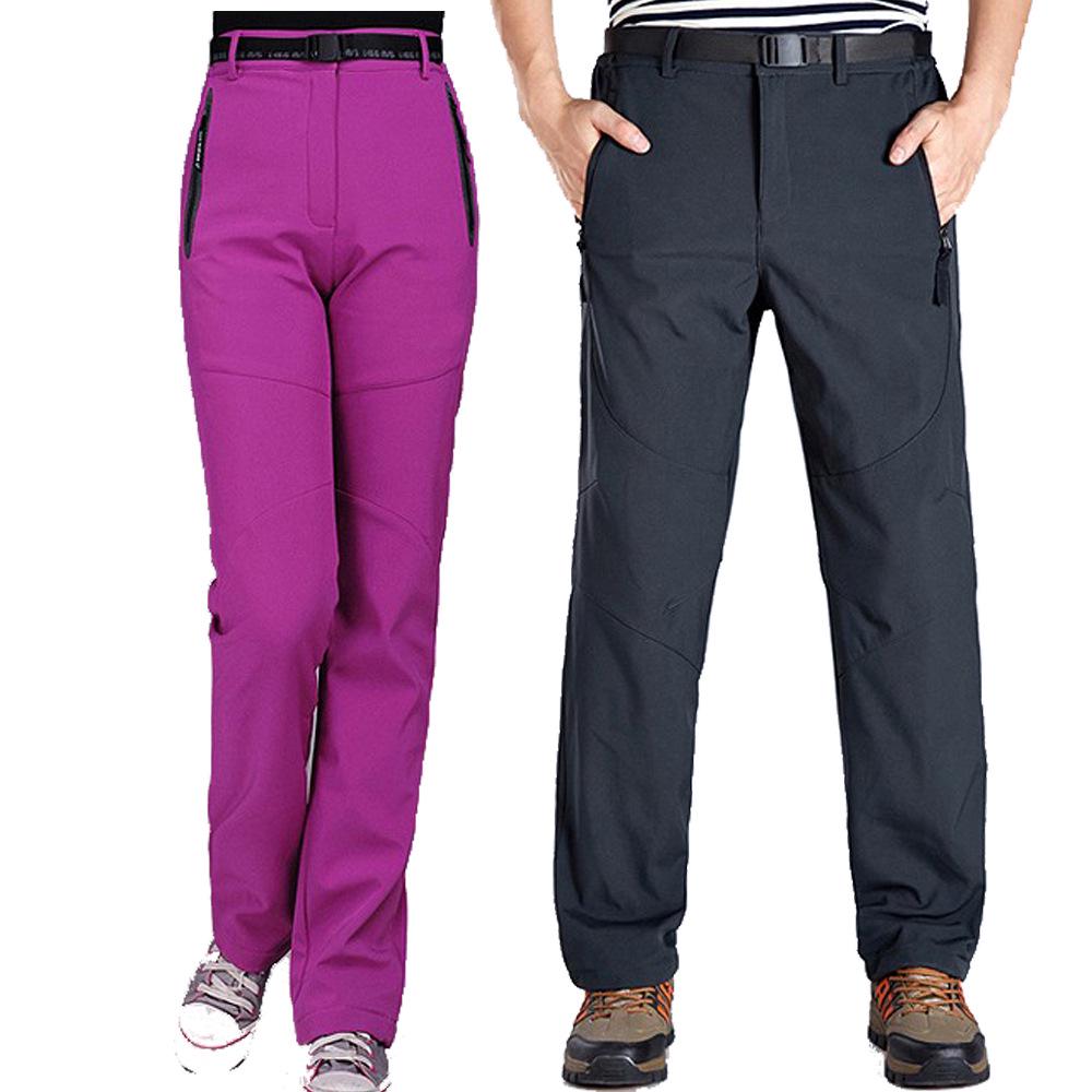 Waterproof Softshell Ski Pants - Thickened Warm Fleece Mountaineering Pants for Men & Women