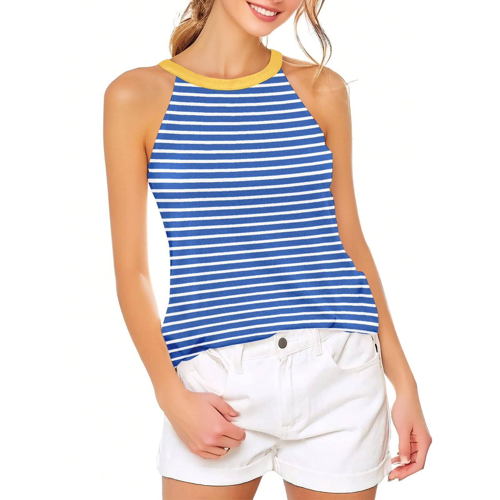 

Жіночий повсякденний зручний регульований сексуальний топ-жилет з відкритою спиною в модну смужку L