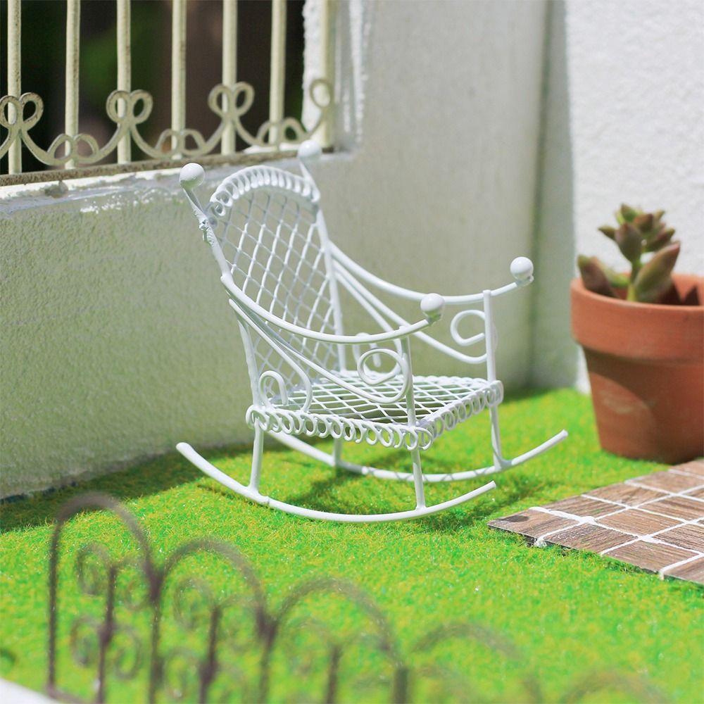 Metal Dollhouse Furniture White Rusty Photo Props Mini Arch Gate Desktop Ornament Rocking Chair Bonsai Board Stake Fairy Garden