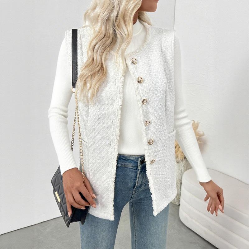 YYFS Women's Fashion Casual Solid Color Print Autumn Winter Sleeveless O-Neck Jackets & Coats