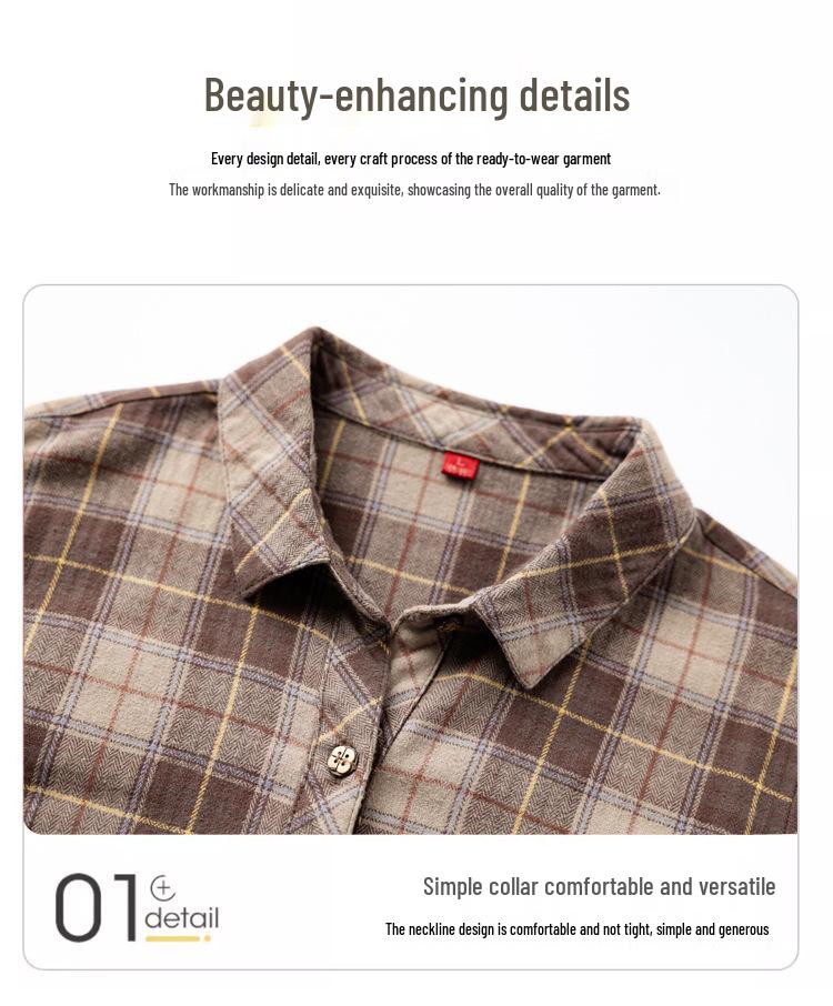 Genuine Autumn Long Sleeve Plaid Cotton Shirt for Middle-Aged & Elderly Women