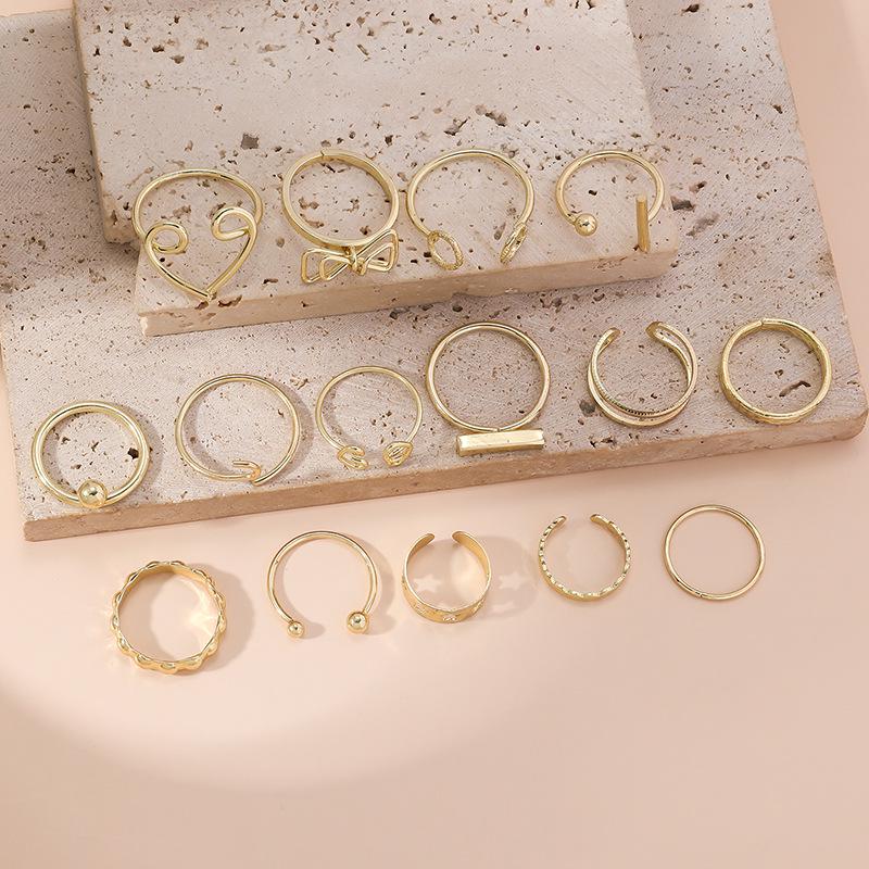 16-Piece Trendy Metal Bow Heart Ring Set