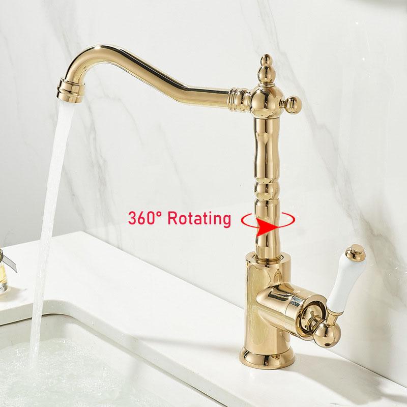 Baterii Lavabo Alamă Antică Cromată Baterii Monocomandă Baterii cu Rotire 360 Baterie Bucătărie Baterii Mixer Bucătărie Aurii