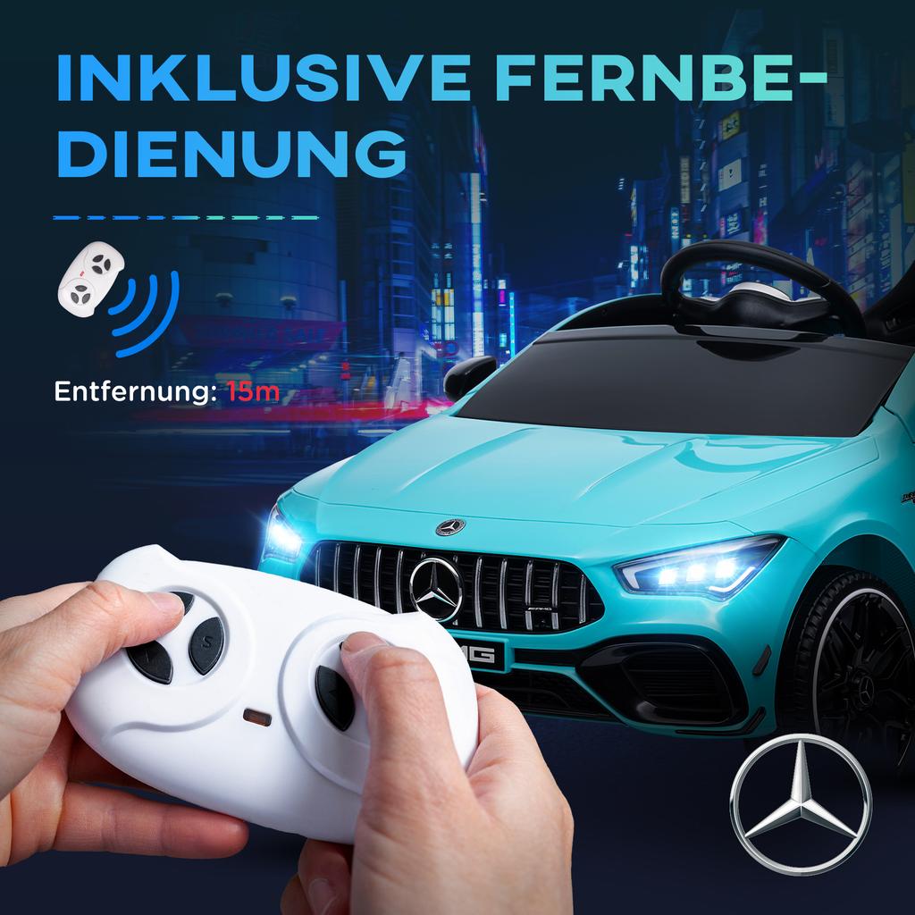 Kids Electric Car, Remote-Controlled, with Transport Wheels, LED Lights, Horn, for Children 3-6 Years, Light Blue