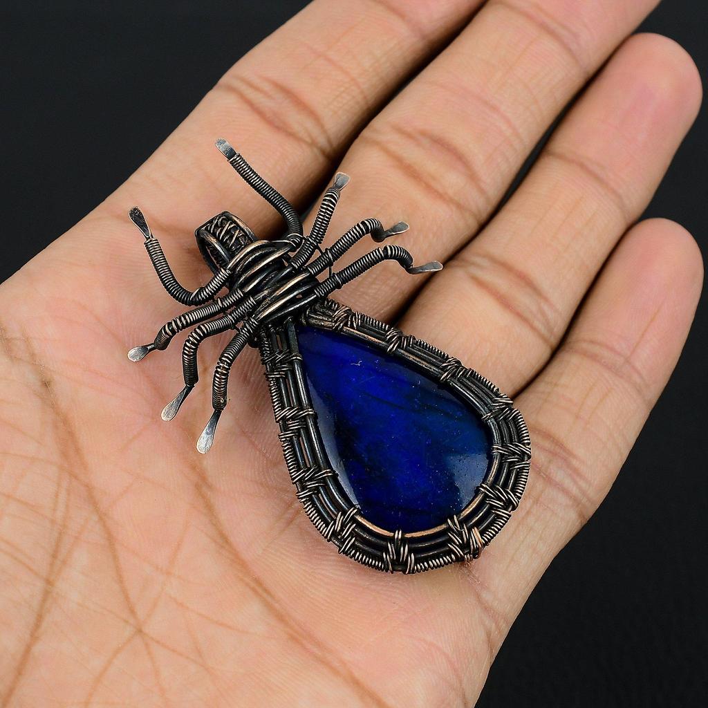 Blue Flash Labradorite Handmade Pendant, Natural Gemstone Jewelry, 999 Copper Wire Wrapped Pendant Jewelry, For Gift