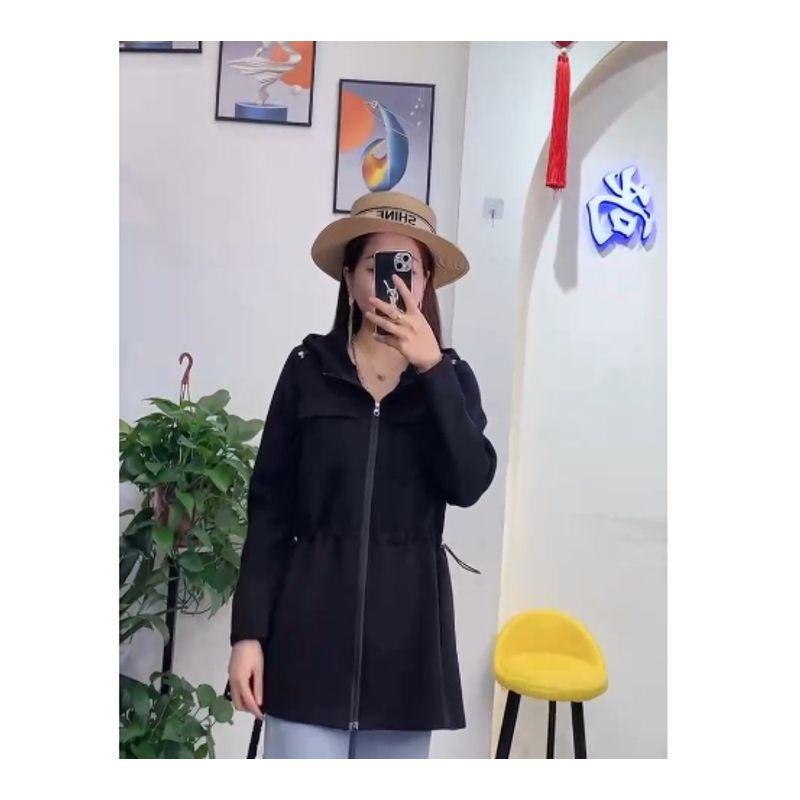 

Amount of Original Order! Refreshing Women s Hooded Pleated Drawstring Air Cotton Mid Length Long Length Non-Oppressive Overcoat Outwear Slim Looking Black 2XL