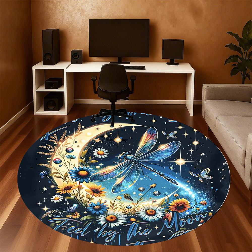 1pc Dragonfly Moon Round Chair mat Area Rug - Non-Slip, Floor Mat for Office, Bedroom, and Indoor Decor c1125634