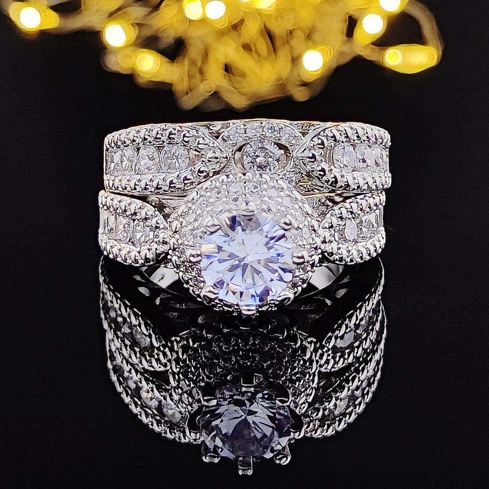 New Double-Layer Micro-Inlaid Zircon Ring Set - Luxury Party Wedding Band R5080