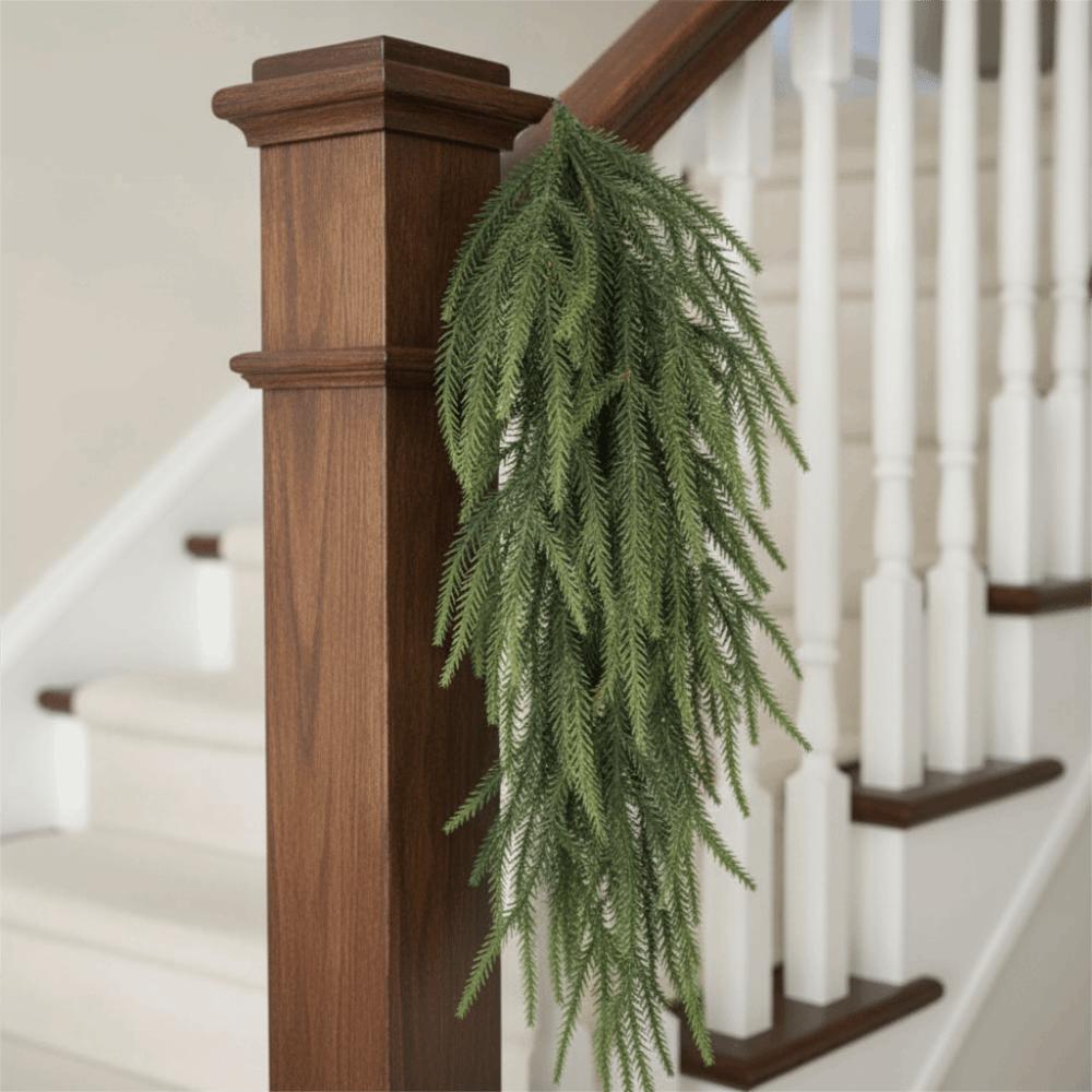 2 Piece Flexible Artificial Norfolk Pine Needle Branches Hanging Pine Greenery  Fireplace