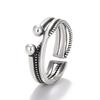 Retro Twisted Round Bead Ring: Women's Thai Silver Open Design