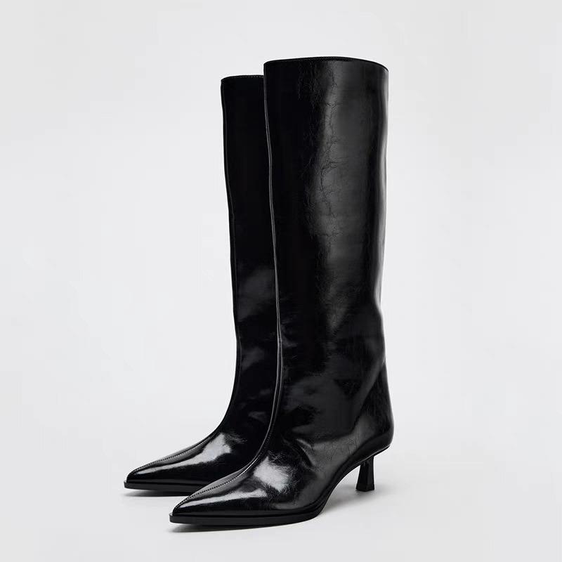Fashion Autumn Winter Street Style Thin Low Heels Women Knee-High Boots Sexy Pointed Toe Casual Party Shoes Long Botas Mujer