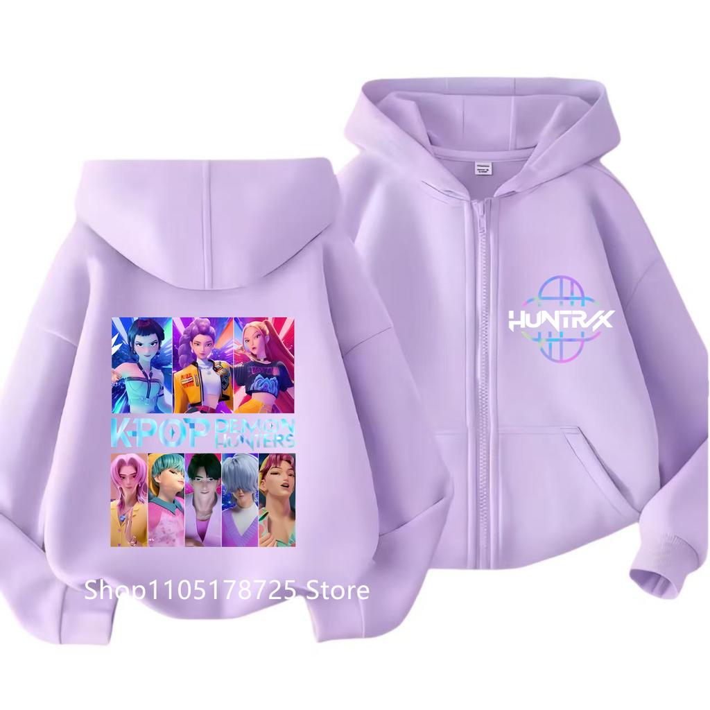 2026 Kawaii Zip Up Sweatshirts Kpop Demon Hunters Hoodie Children Clothes Kid Girl Boy Sweatshirt Zipper Hoody Baby Casual Top