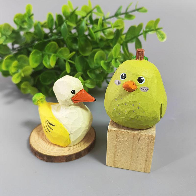 Handmade Solid Wood Carving Ornament - Cute Style Decor for Living Room or Office Desk