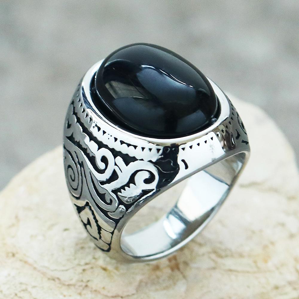 316L Stainless Steel Ring With Black Onyx & Turquoise High Quality Jewelry Factory Direct Sale