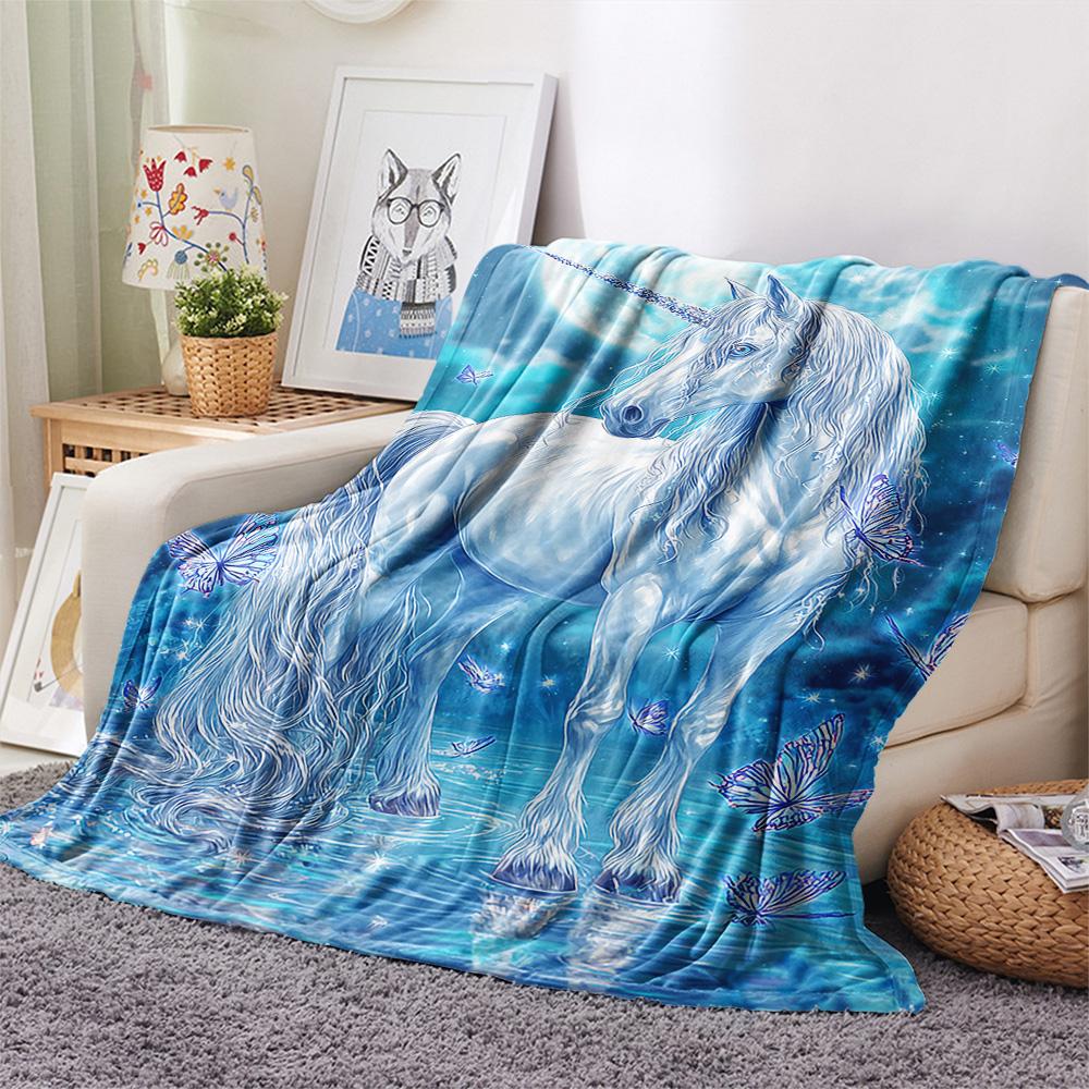 Unicorn Print Flannel Blanket, High Quality Comfortable for All Seasons, Home Decor, Warmth and Comfort, Perfect for Christmas Gifts