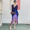 "Miyake Pleated Gradient Tassel Dress - 2025 Spring Fashion, Slim Fit"
