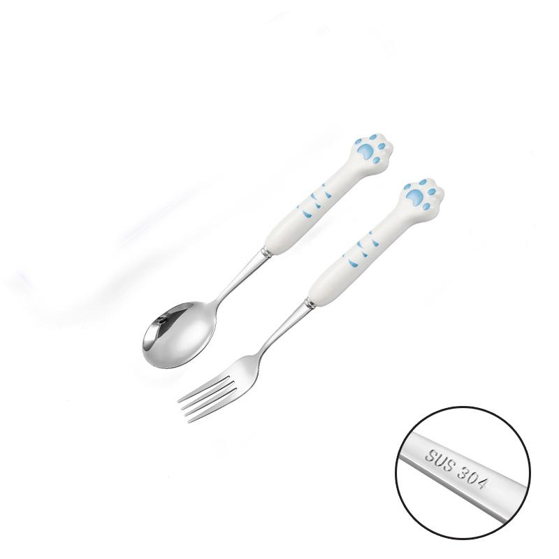 Stainless Steel Spoon and Fork Set Long Handle Cartoon Cute Tableware Home Creative Student Children's Eating Spoon