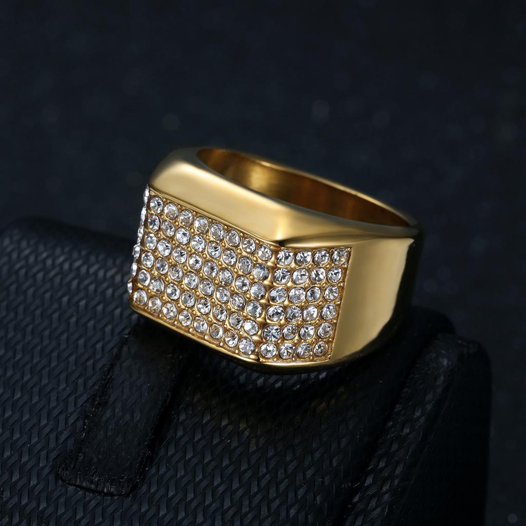 ring, trendy nightclub hip-hop ring, gold-plated diamond ring for men