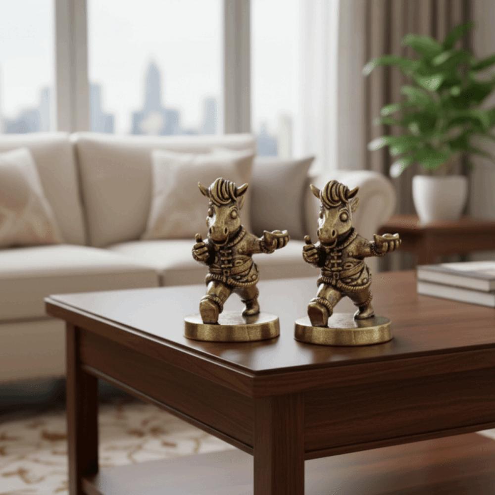 Cartoon Paard Beeld Traditioneel Pony Ornament Grappige Messing Paarden Beeldjes Nieuwjaars Decoratie