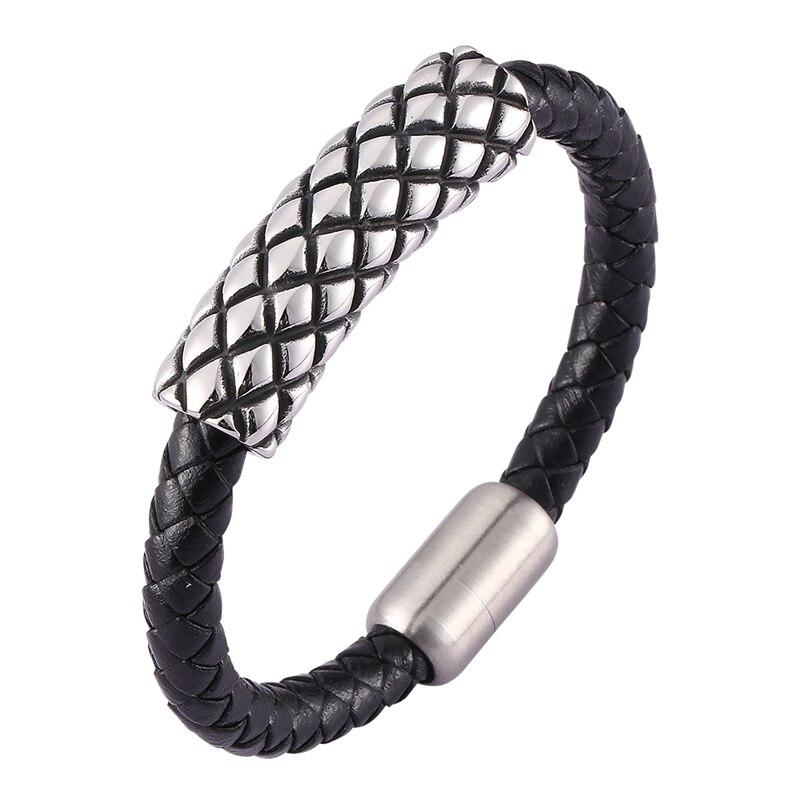 

Новейшие панк-браслеты из нержавеющей стали и кожи для мужчин, ювелирные изделия, черные плетеные подвески, браслет, модные мужские ювелирные изделия, подарок BB0482 205mm чёрный
