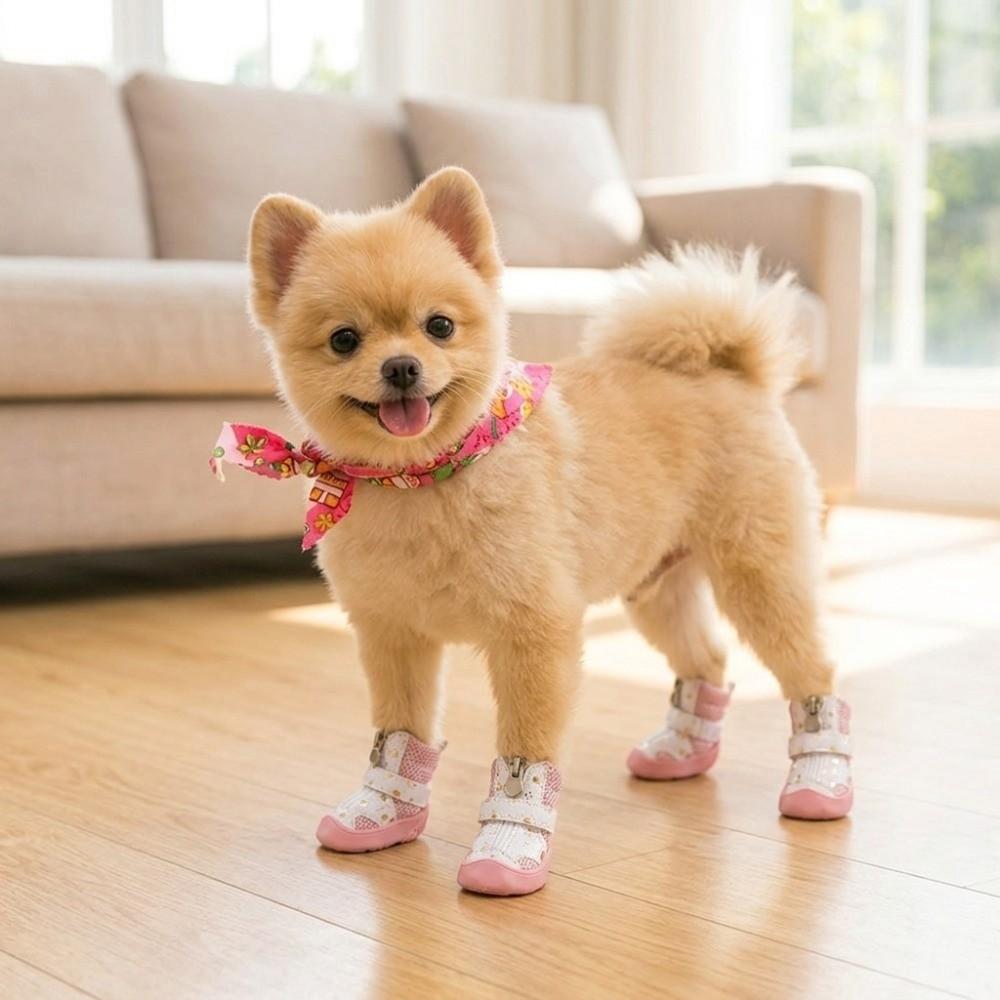 4Pcs Breathable Breathable Pet Boots Golden Mesh Puppy Paw Shoes Mesh Dog Shoes Indoor Activities