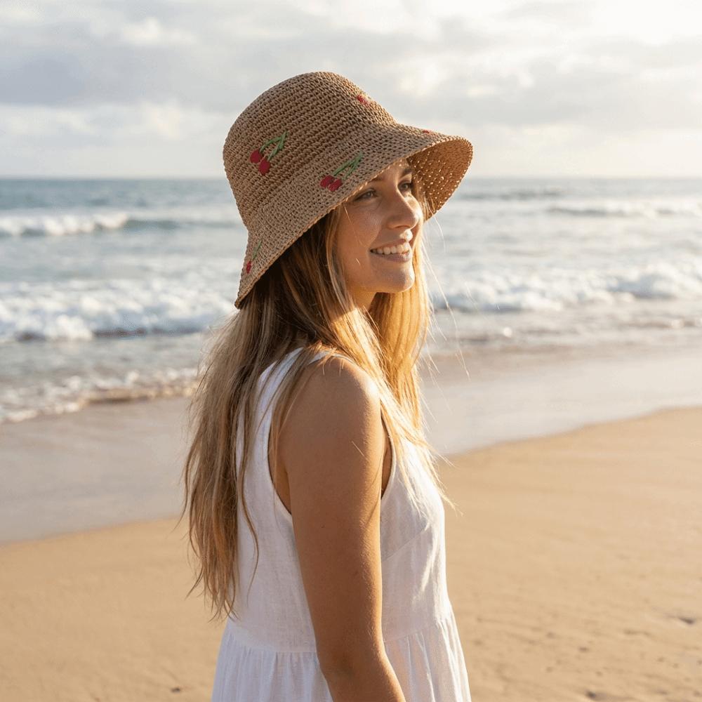 Cherry Decoration Fisherman Hat Sun Protection Beach Hat Fashion Women Sun Hat Summer