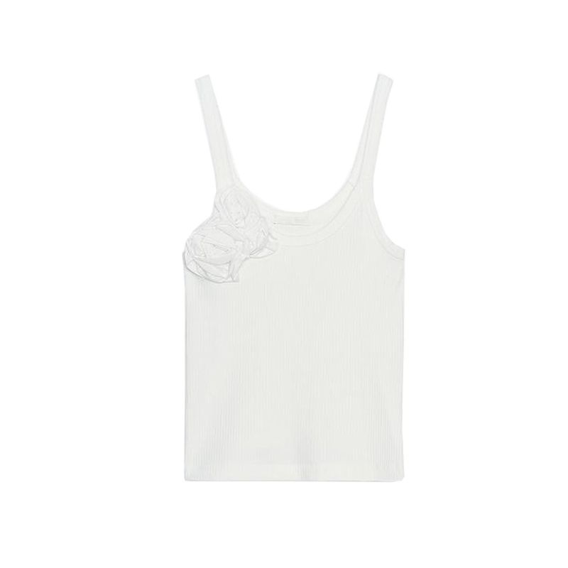 Autumn New Women's Clothing Minimalist Style Three-Dimensional Flower Rib round-Neck Sling Tops 5644859