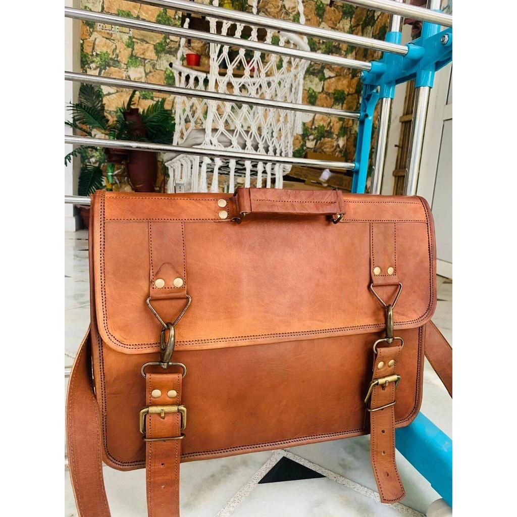 Men's Shoulder Messenger Laptop Briefcase Bag Safe Leather Vintage Bags