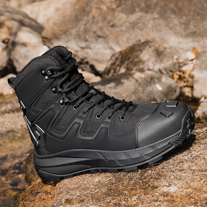 

Модные мужские походные ботинки Мужские универсальные ботинки для мотокросса Уличные высокие кроссовки для мужчин Охотничьи рабочие защитные ботинки Высококачественные ботильоны 39 чёрный