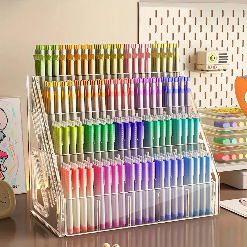 Large Capacity Acrylic Pen Holder Organizer with Multi-Compartment Storage, Desk Organizer for Pencils, Markers, School Supplies