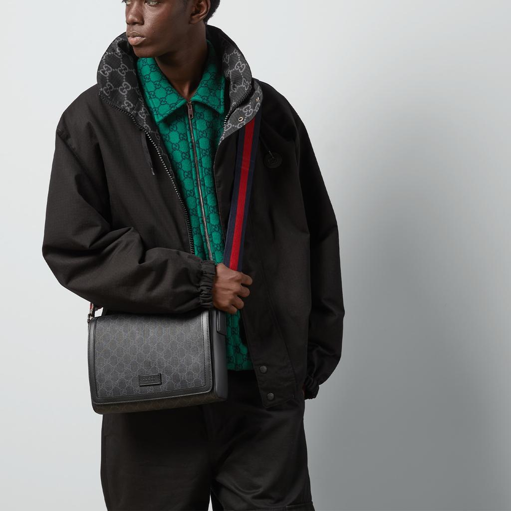 Gucci Letter Logo Magnetic Flap Closure Canvas And Leather Shoulder Crossbody Bag Men Bags Black 771167-K5RLN-1095