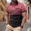 Summer Men's Color Block Striped Polo Shirt Zip Neck Short Sleeve Casual Golf Shirt